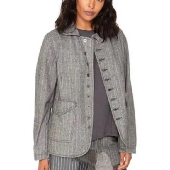 NWT Free People x Sandrine Rose Kyoto black/grey plaid wool blend jacket small - Picture 2 of 6